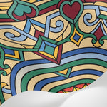 Papier peint panoramique abstrait - Mandala concentrique ornements arabesques fond beige crème bleu et rouge sur mesure - Matière