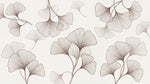 Papier peint panoramique nature feuille - Ginkgo dessinés traits fins tons beige rosé et brun taupe sur mesure - Design