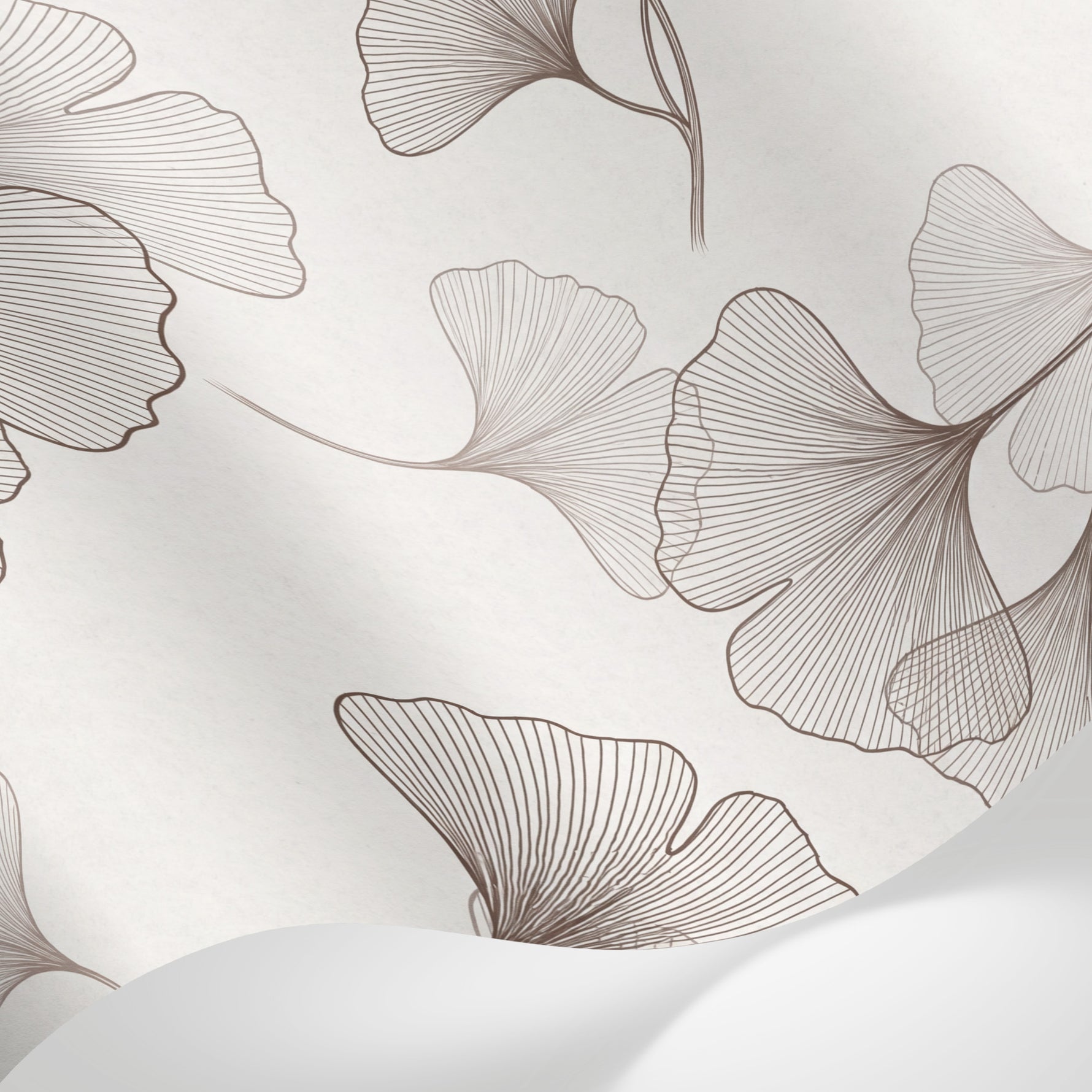 Papier peint panoramique nature feuille - Ginkgo dessinés traits fins tons beige rosé et brun taupe sur mesure - Matière
