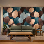 papier peint nature feuille motifs ovales superposes tons bleu canard peche et b-6