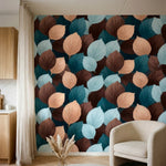 papier peint nature feuille motifs ovales superposes tons bleu canard peche et b-HERO-8