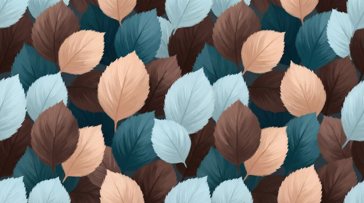 Papier peint panoramique nature feuille - Motifs ovales superposés tons bleu canard pêche et brun chocolat sur mesure - Design