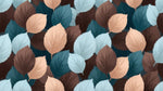 Papier peint panoramique nature feuille - Motifs ovales superposés tons bleu canard pêche et brun chocolat sur mesure - Design