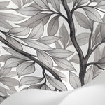 Papier peint panoramique nature - Feuillage branches végétal graphique tons noir et gris sur mesure - Matière