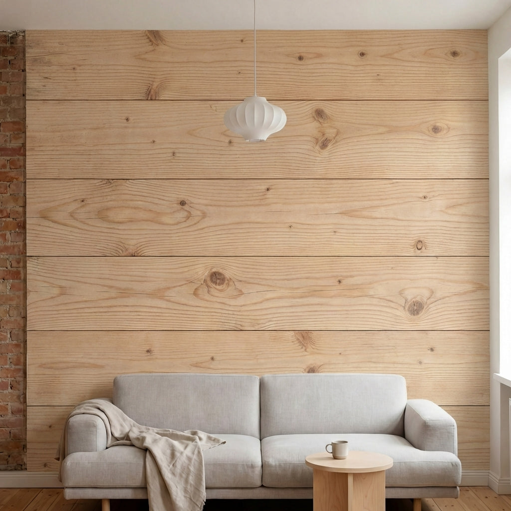 papier peint naturel planches bois vieilli nuds apparents tons beige miel et bru-1