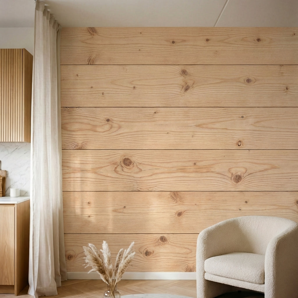 papier peint naturel planches bois vieilli nuds apparents tons beige miel et bru-5