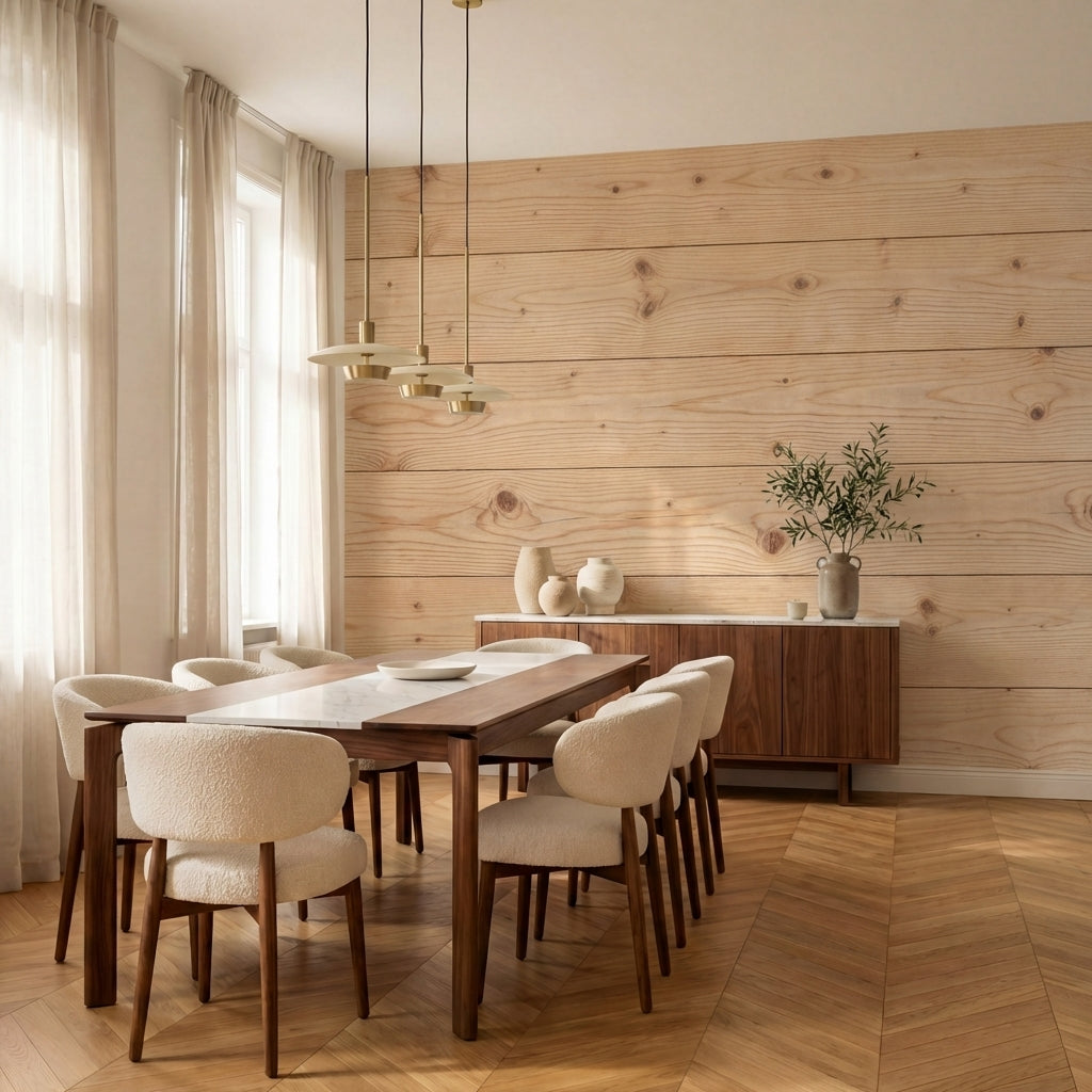 papier peint naturel planches bois vieilli nuds apparents tons beige miel et bru-7