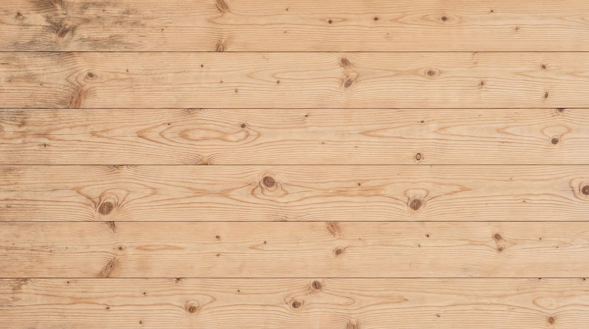 Papier peint panoramique effet bois - Planches bois vieilli nœuds apparents tons beige miel et brun clair sur mesure - Design