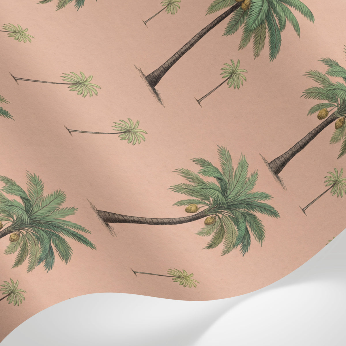 Papier peint panoramique palmier beige - Palmiers tropicaux répétitifs fronds détaillées fond rose saumon sur mesure - Matière
