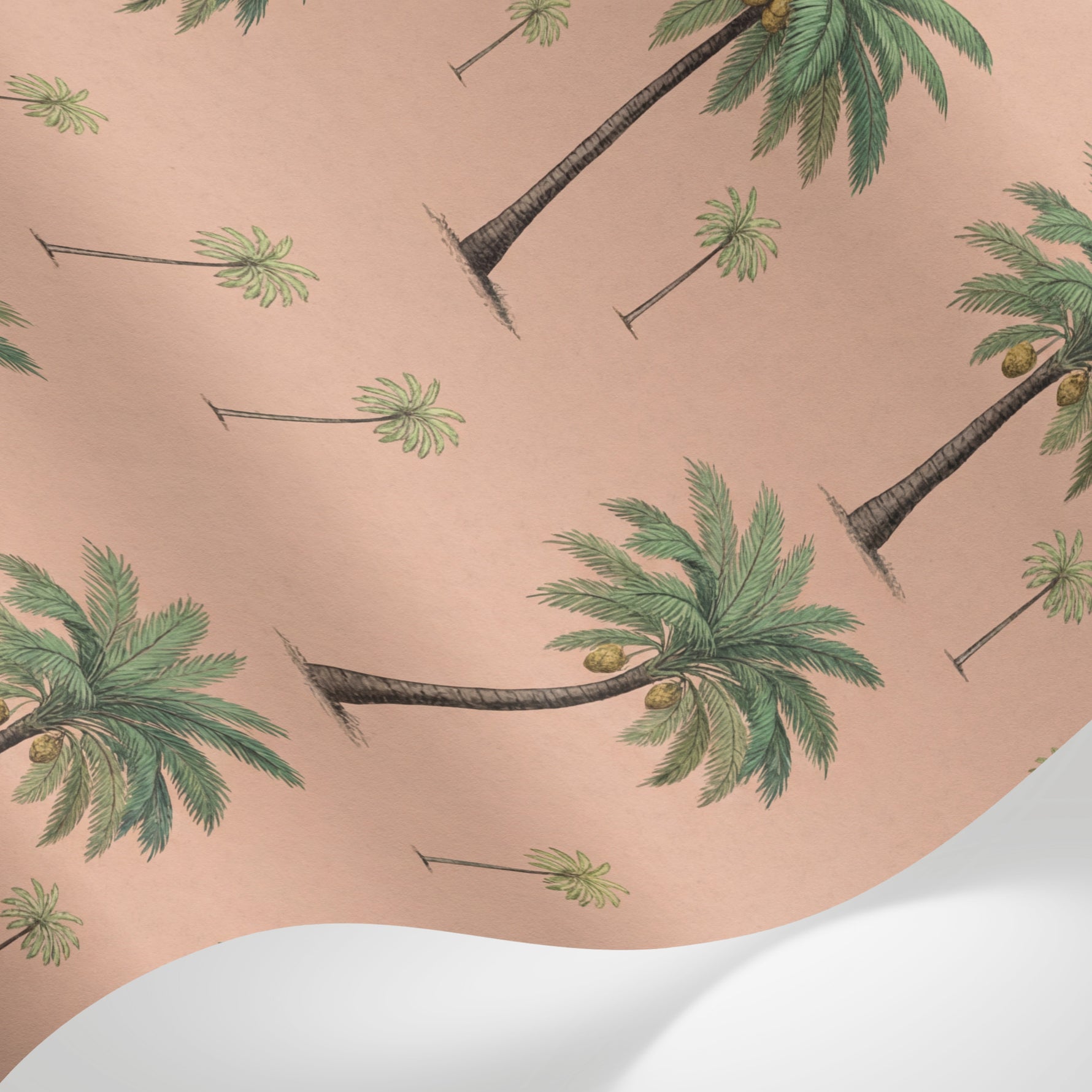 Papier peint panoramique palmier beige - Palmiers tropicaux répétitifs fronds détaillées fond rose saumon sur mesure - Matière