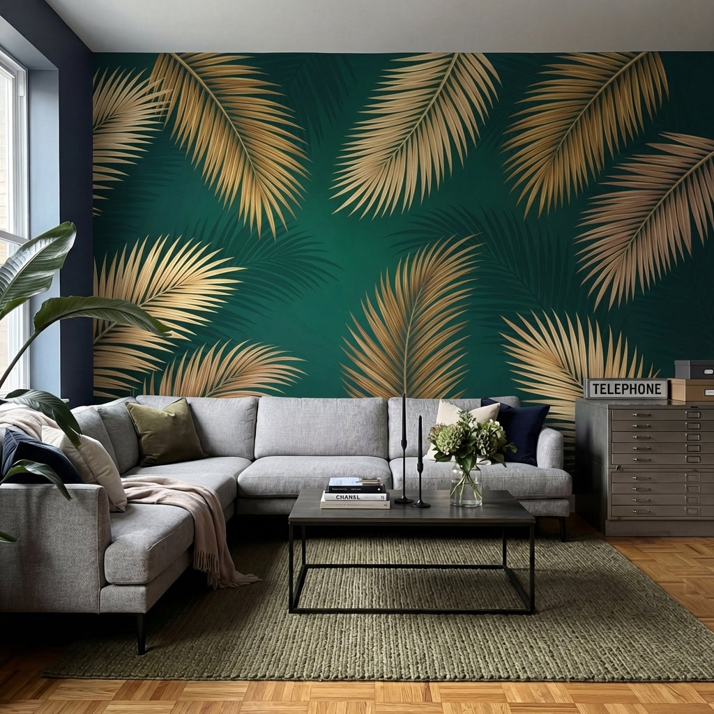 papier peint palmier dore feuilles tropicales luxuriantes palmiers dores fond ve-6