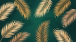 Papier peint panoramique palmier doré - Feuilles tropicales luxuriantes palmiers dorés fond vert émeraude profond sur mesure - Design