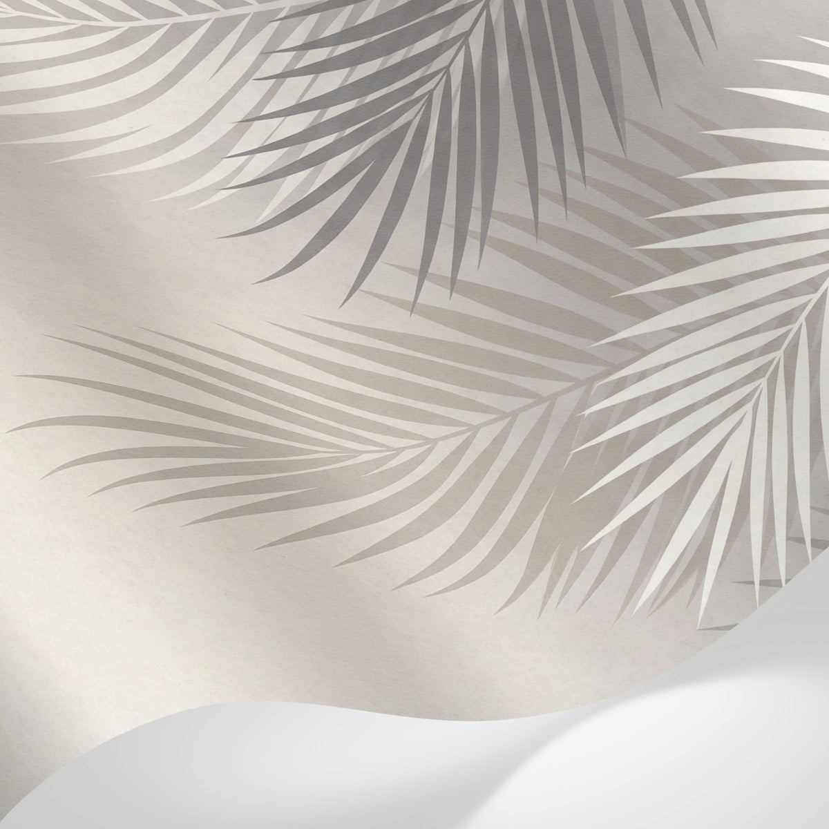 Papier peint panoramique palmier doré - Feuilles tropicales silhouettes superposées tons beige crème et or métallisé sur mesure - Matière