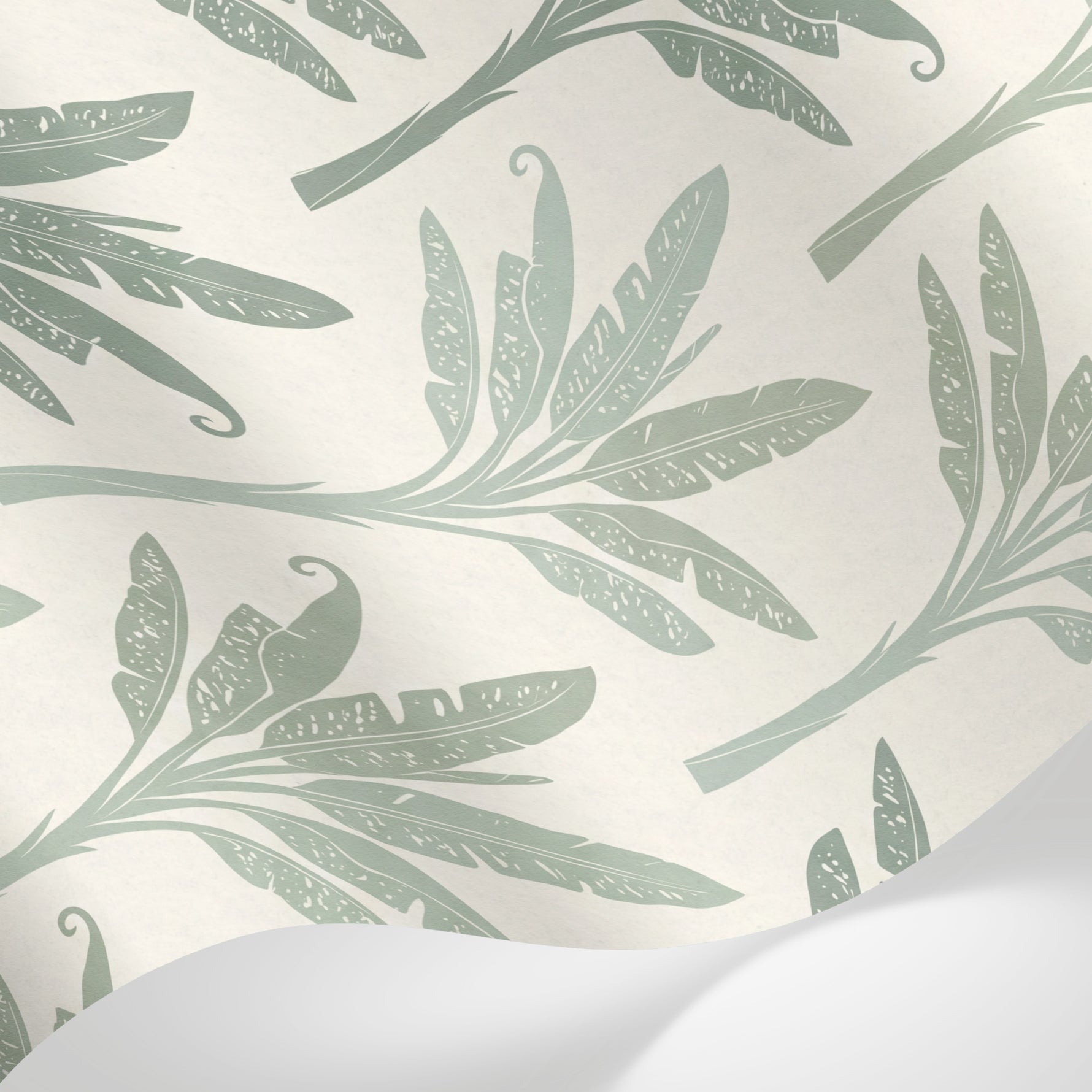 Papier peint panoramique palmier vert - Feuilles bananier motifs répétitifs fond beige crème et détails dorés sur mesure - Matière