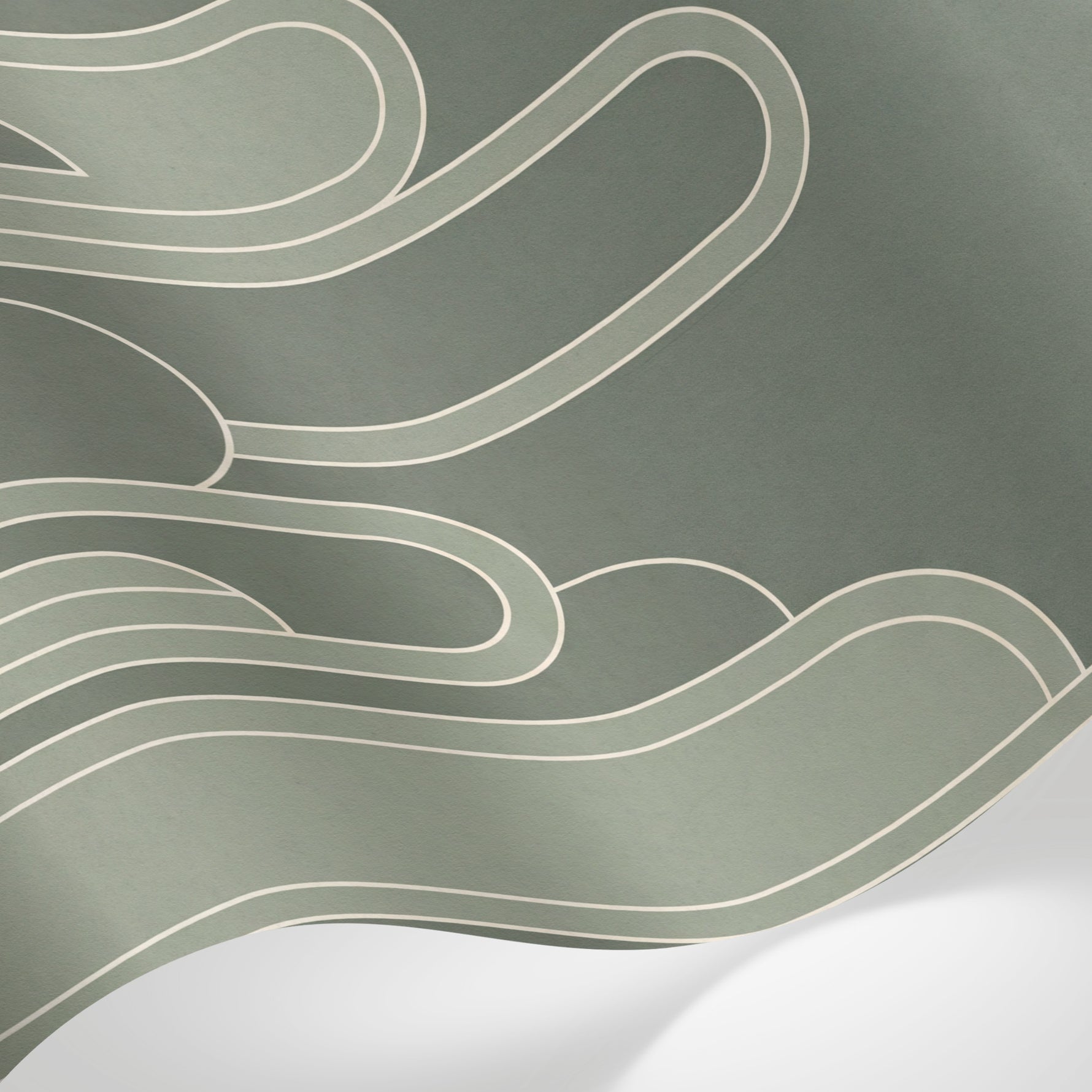 Papier peint panoramique abstrait - Arches géométriques superposées dégradé vert olive et beige sur mesure - Matière