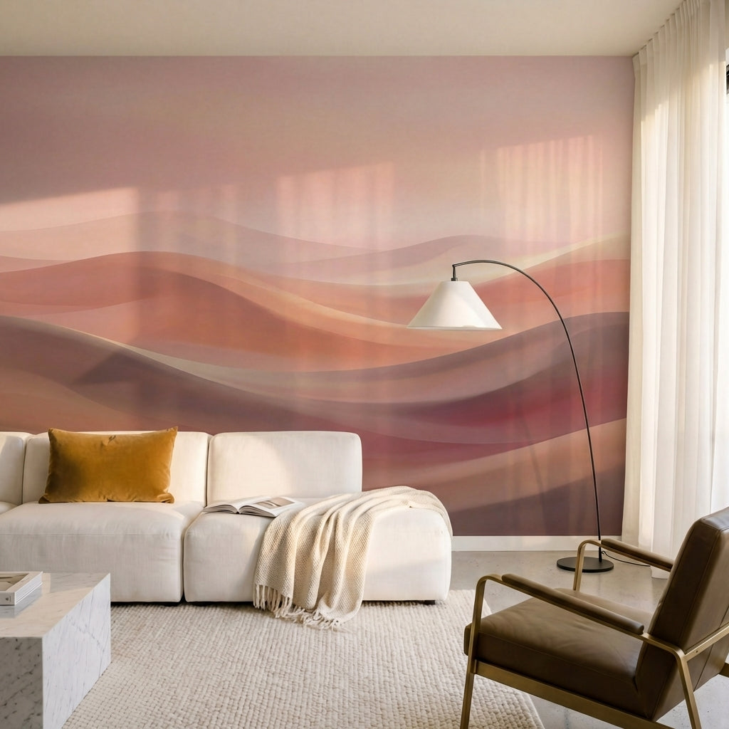 papier peint panoramique abstrait collines ondulees superposees degrade rose cor-10