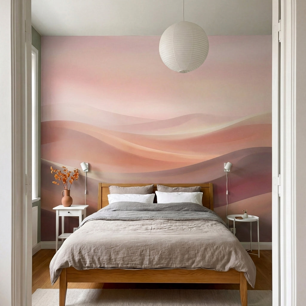papier peint panoramique abstrait collines ondulees superposees degrade rose cor-7