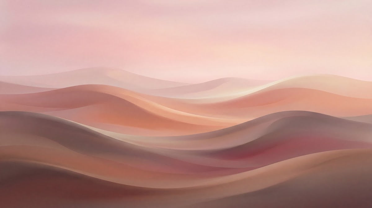 Papier peint panoramique abstrait - Collines ondulées superposées dégradé rose corail beige et orange sur mesure - Design