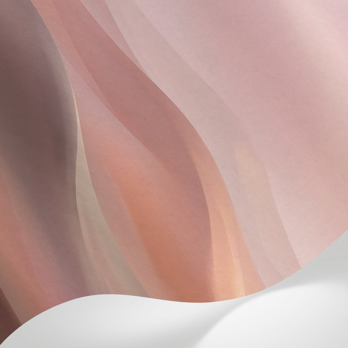 Papier peint panoramique abstrait - Collines ondulées superposées dégradé rose corail beige et orange sur mesure - Matière