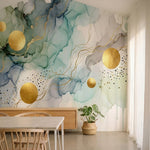 papier peint panoramique abstrait formes nuageuses aquarelle tons vert menthe gr-1