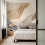 papier peint panoramique abstrait formes organiques fluides degrade beige creme -10