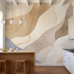 papier peint panoramique abstrait formes organiques fluides degrade beige creme -5
