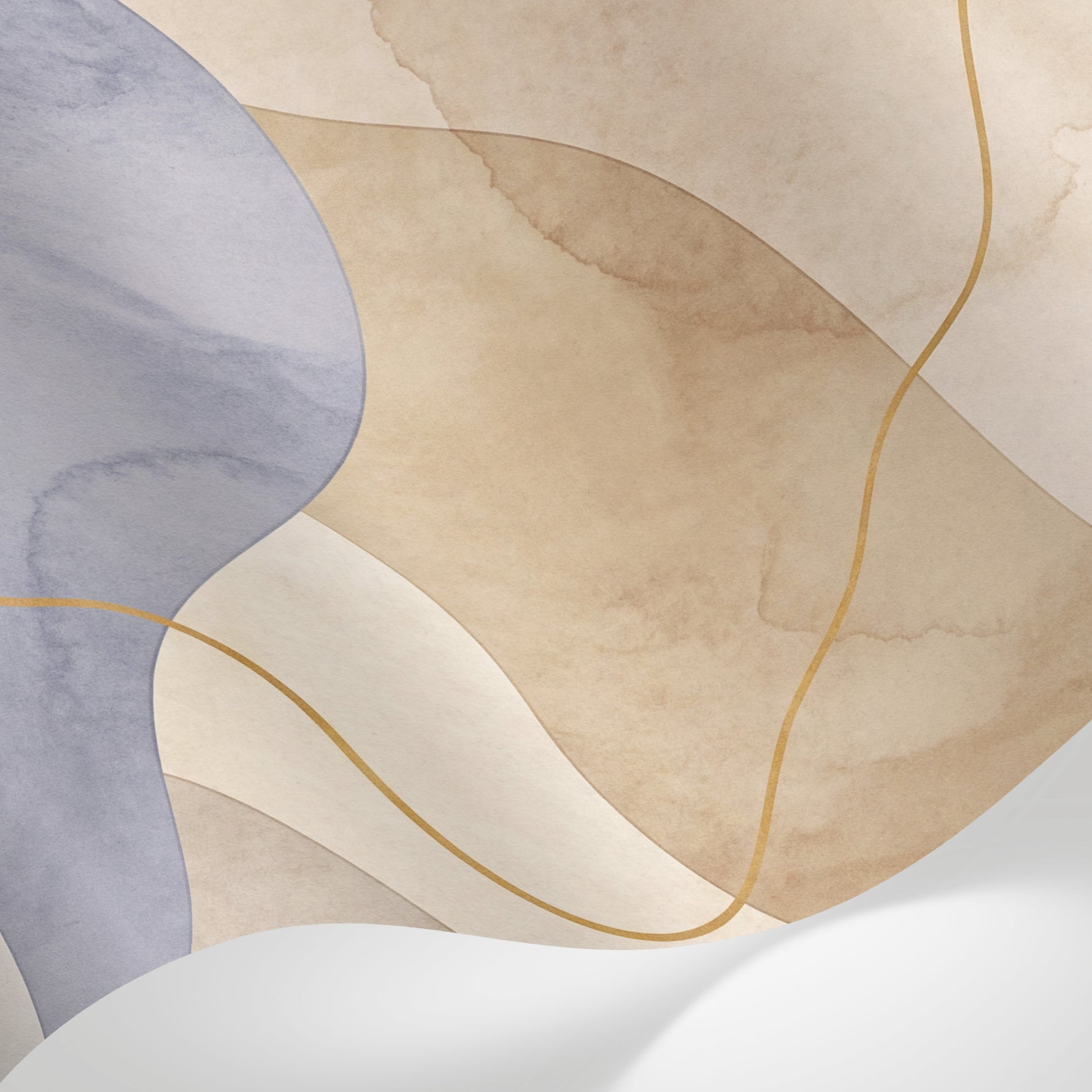 Papier peint panoramique abstrait - Formes organiques fluides dégradé beige crème et bleu lavande sur mesure - Matière