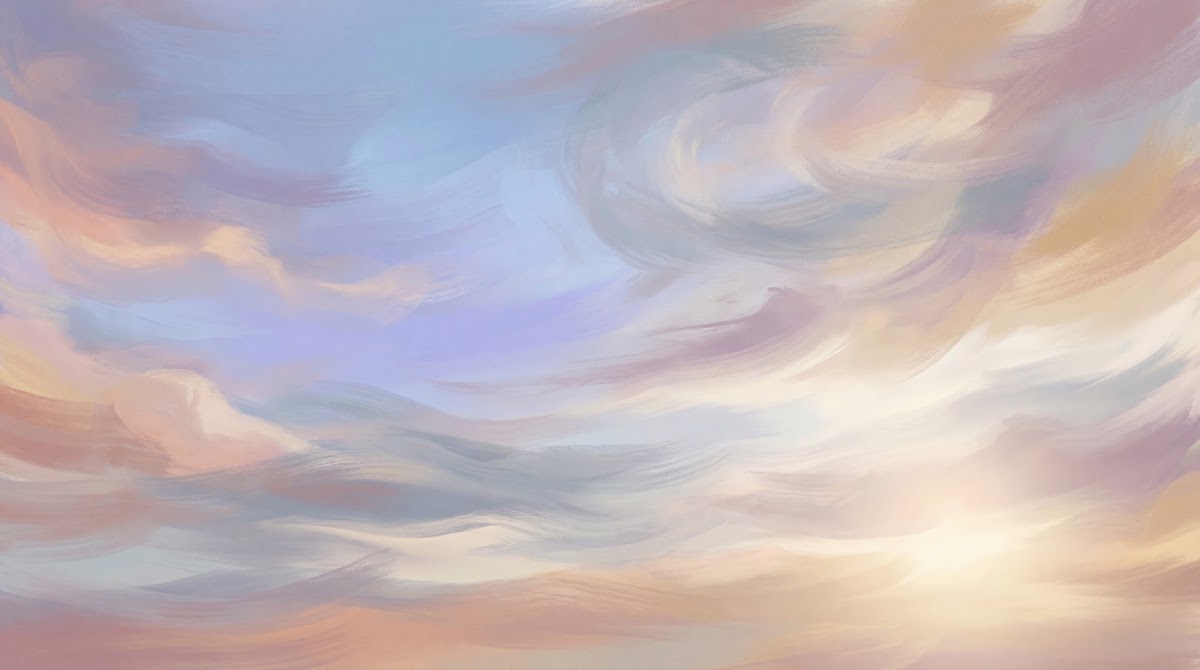 Papier peint panoramique abstrait - Nuages colorés dégradé pastel tons violet rose orange et bleu ciel sur mesure - Design