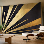papier peint panoramique abstrait rayures geometriques radiantes noir et or meta-HERO-10
