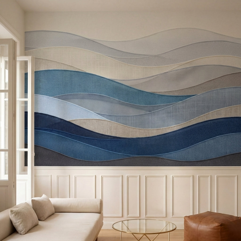 papier peint panoramique abstrait vagues fluides ondulations superposees tons bl-HERO-7