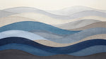 Papier peint panoramique abstrait - Vagues fluides ondulations superposées tons bleu canard beige et gris sur mesure - Design