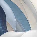 Papier peint panoramique abstrait - Vagues fluides ondulations superposées tons bleu canard beige et gris sur mesure - Matière
