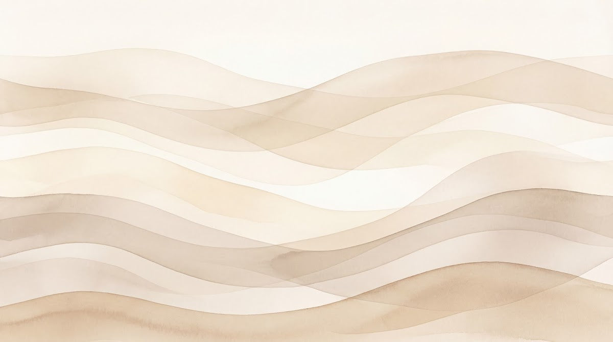 Papier peint panoramique abstrait - Vagues ondulantes superposées dégradé tons beige crème et brun taupe sur mesure - Design