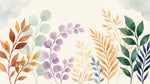 Papier peint panoramique aquarelle - Branchages feuillage tons beige crème vert sauge et violet lavande sur mesure - Design
