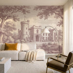 papier peint panoramique arbre noir et blanc chateau medieval tours fortifiees e-9