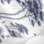 Papier peint panoramique arbres méditerranéens - Pins parasol cabanes rustiques personnages gravure détaillée sur mesure - Matière