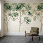 papier peint panoramique arbres feuillage etage branches entrelacees tons vert s-3