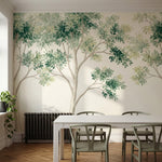 papier peint panoramique arbres feuillage etage branches entrelacees tons vert s-HERO-8