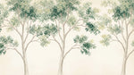 Papier peint panoramique arbres - Feuillage étagé branches entrelacées tons vert sauge et beige naturel sur mesure - Design