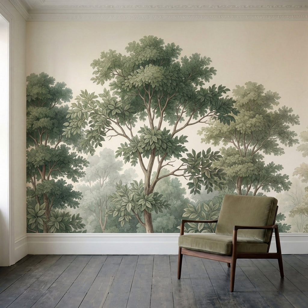 papier peint panoramique arbres foret anglaise branchages detailles feuillage de-3