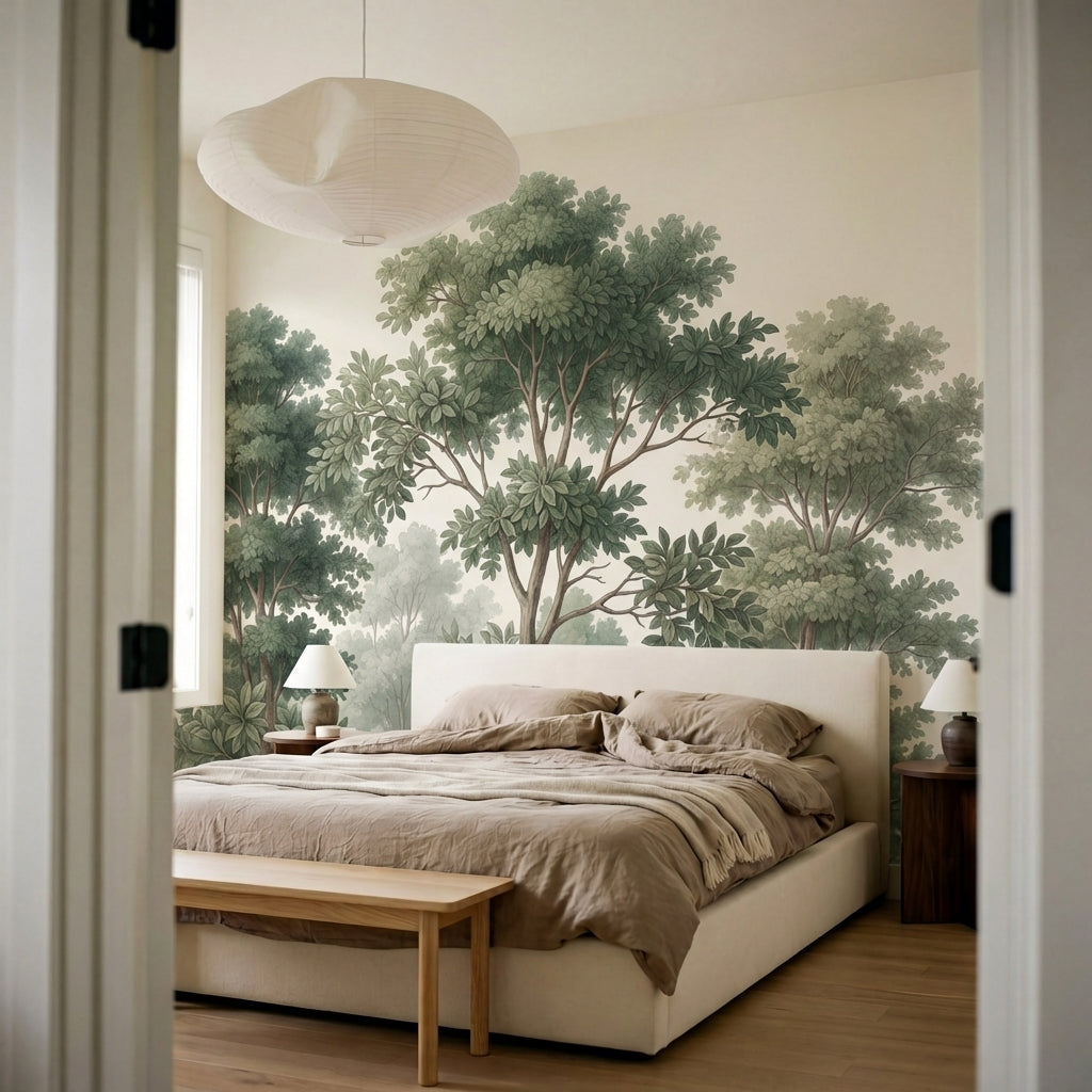 papier peint panoramique arbres foret anglaise branchages detailles feuillage de-8