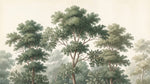 Papier peint panoramique arbres - Forêt anglaise branchages détaillés feuillage dense tons vert sauge et beige sur mesure - Design