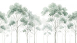 Papier peint panoramique arbres - Forêt eucalyptus aquarelle brouillard tons vert sauge et gris blanc sur mesure - Design