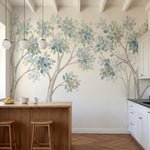 papier peint panoramique arbres foret stylisee branches entrelacees feuillage aq-4