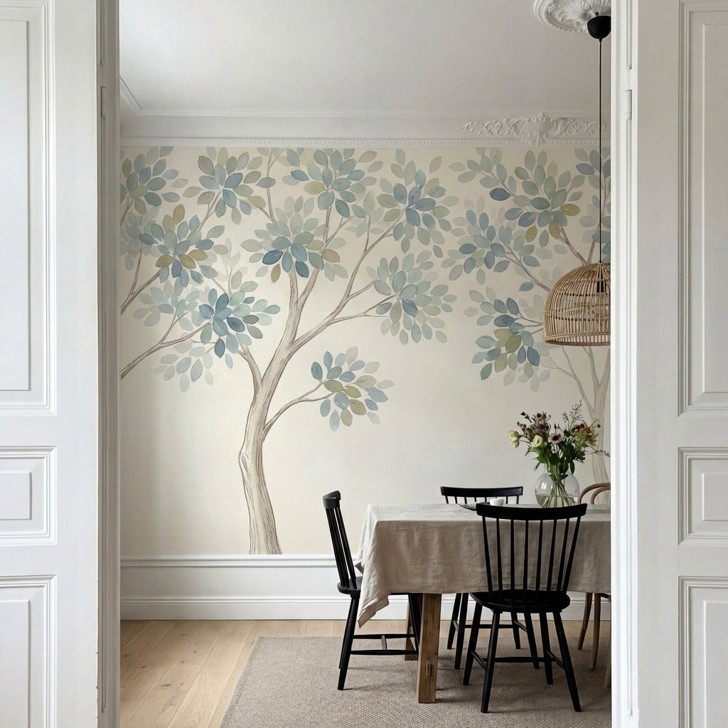 papier peint panoramique arbres foret stylisee branches entrelacees feuillage aq-VARIANTE-6
