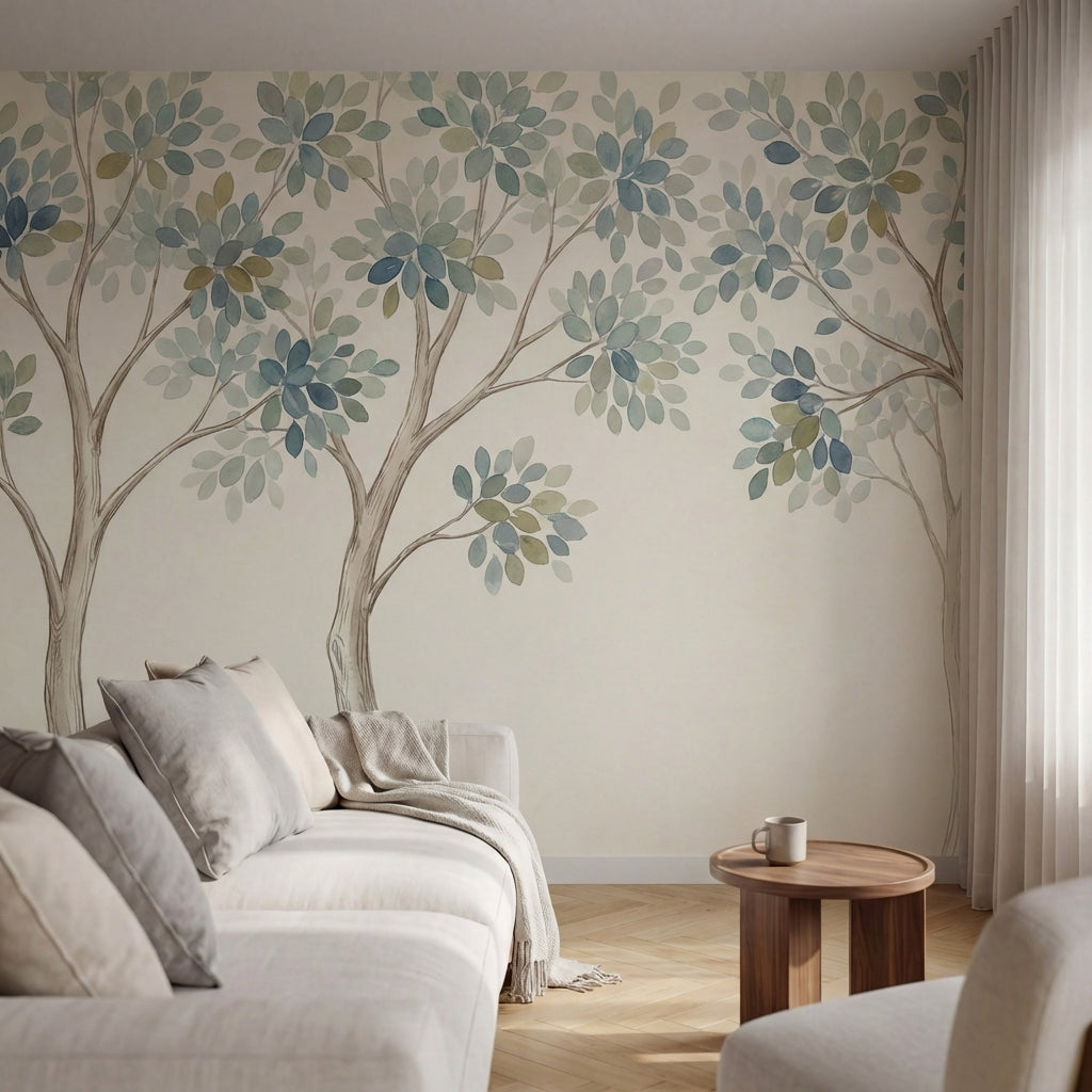 papier peint panoramique arbres foret stylisee branches entrelacees feuillage aq-VARIANTE-7