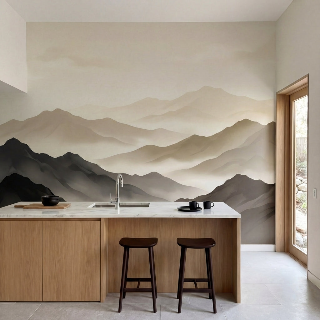 papier peint panoramique brume montagnes vaporeuses couches atmospheriques tons -2