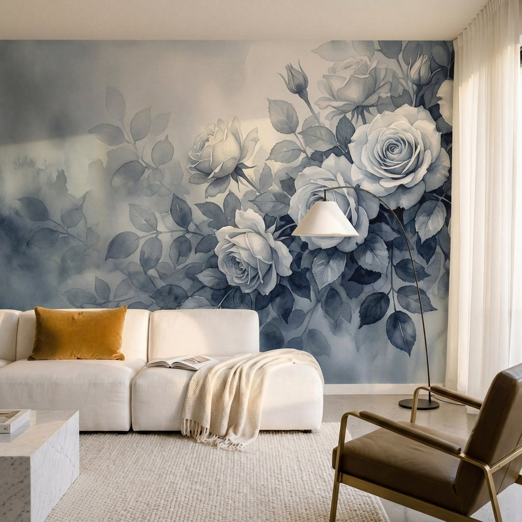 papier peint panoramique brume roses romantiques feuillage delicat tons gris per-7