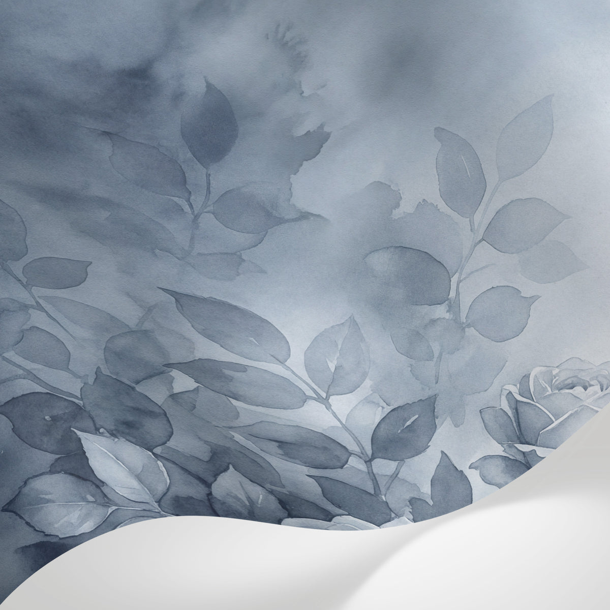 Papier peint panoramique floral - Roses romantiques feuillage délicat tons gris perle et blanc sur mesure - Matière