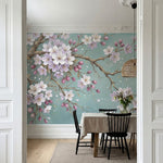 papier peint panoramique cerisier japonais branches fleuries sakura blanc rose f-6